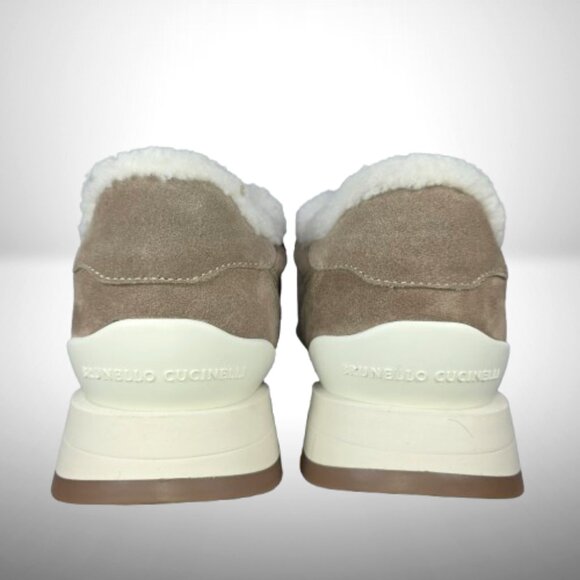 Brunello Cucinelli Shearling-Lined Nubuck Sneakers – Size 38 (Color: Elefante) - Picture 5 of 11